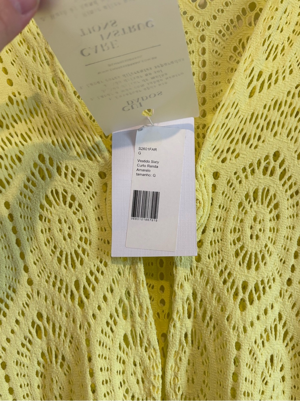 Empress Brasil NWT Short Sixty Yellow Lace Bell Sleeve Ring Cover Up Dress Large - Picture 9 of 12